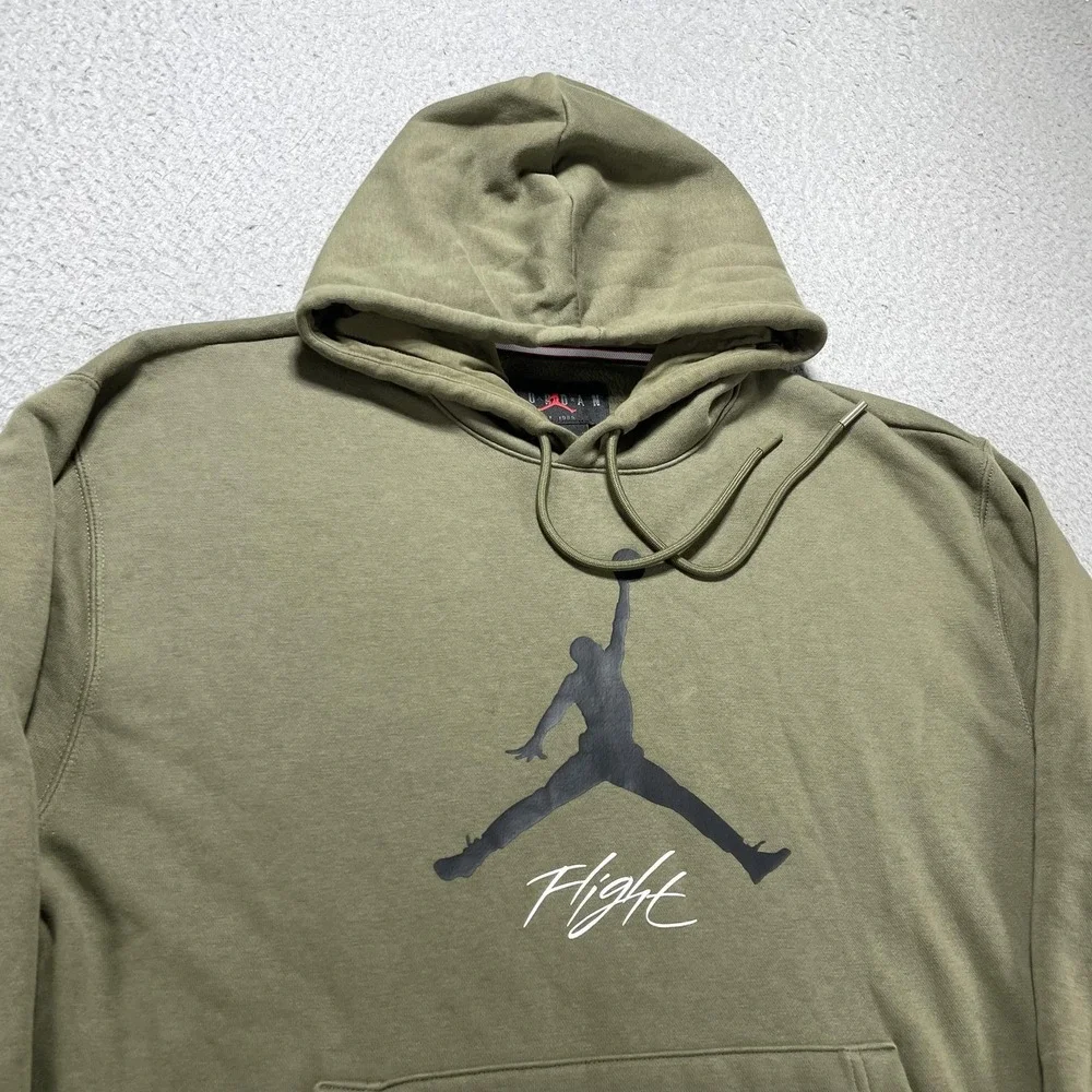 Jordan Hoodie Mens Medium Green Jumpman Flight Fleece Pullover Sweatshirt Logo